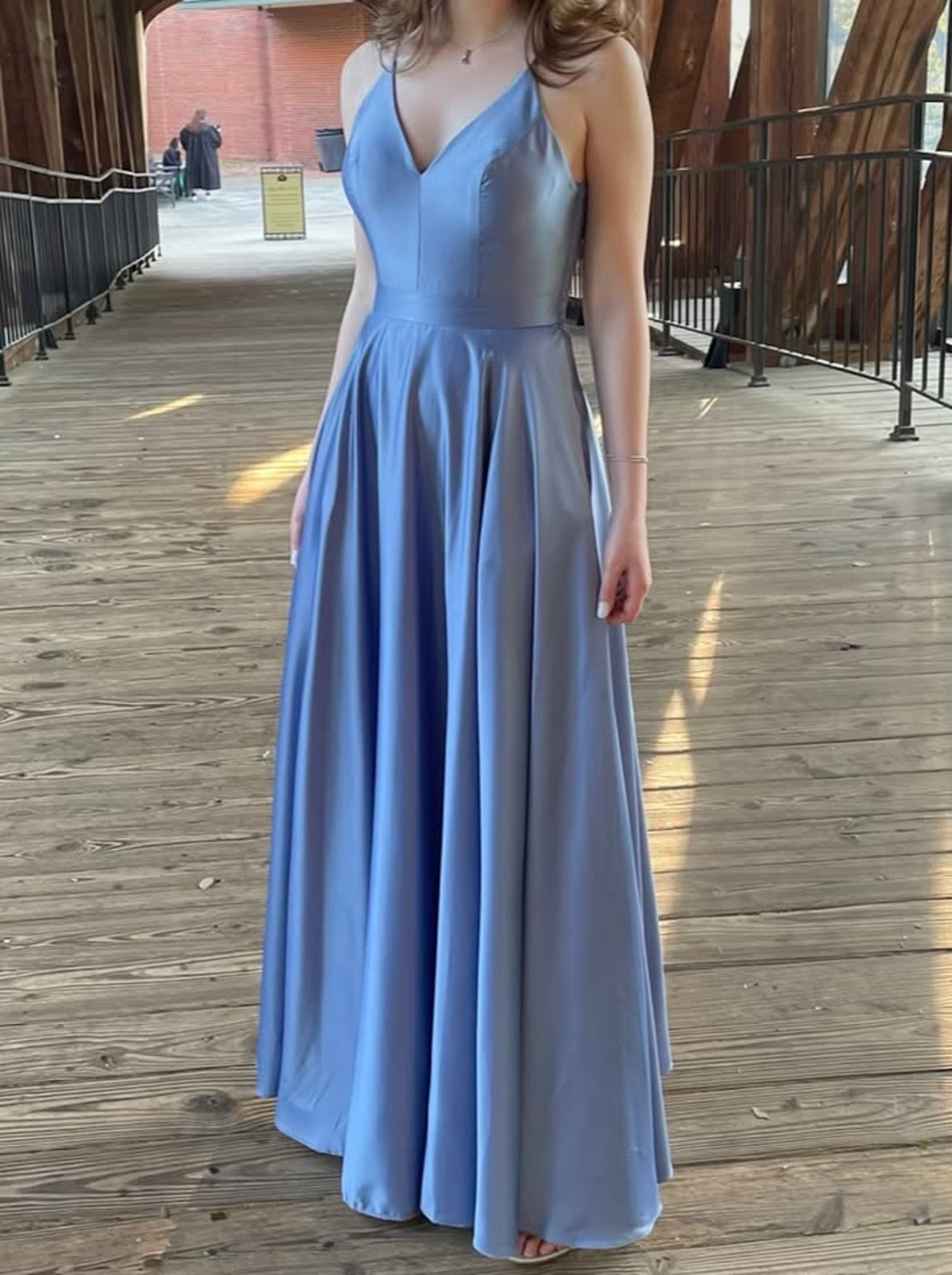 Dusty Blue Satin Formal Dress,